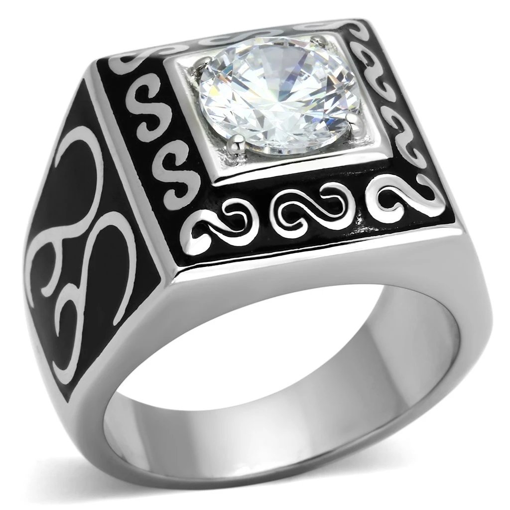 Stainless Steel High Polished Ring W Aaa Grade Cz